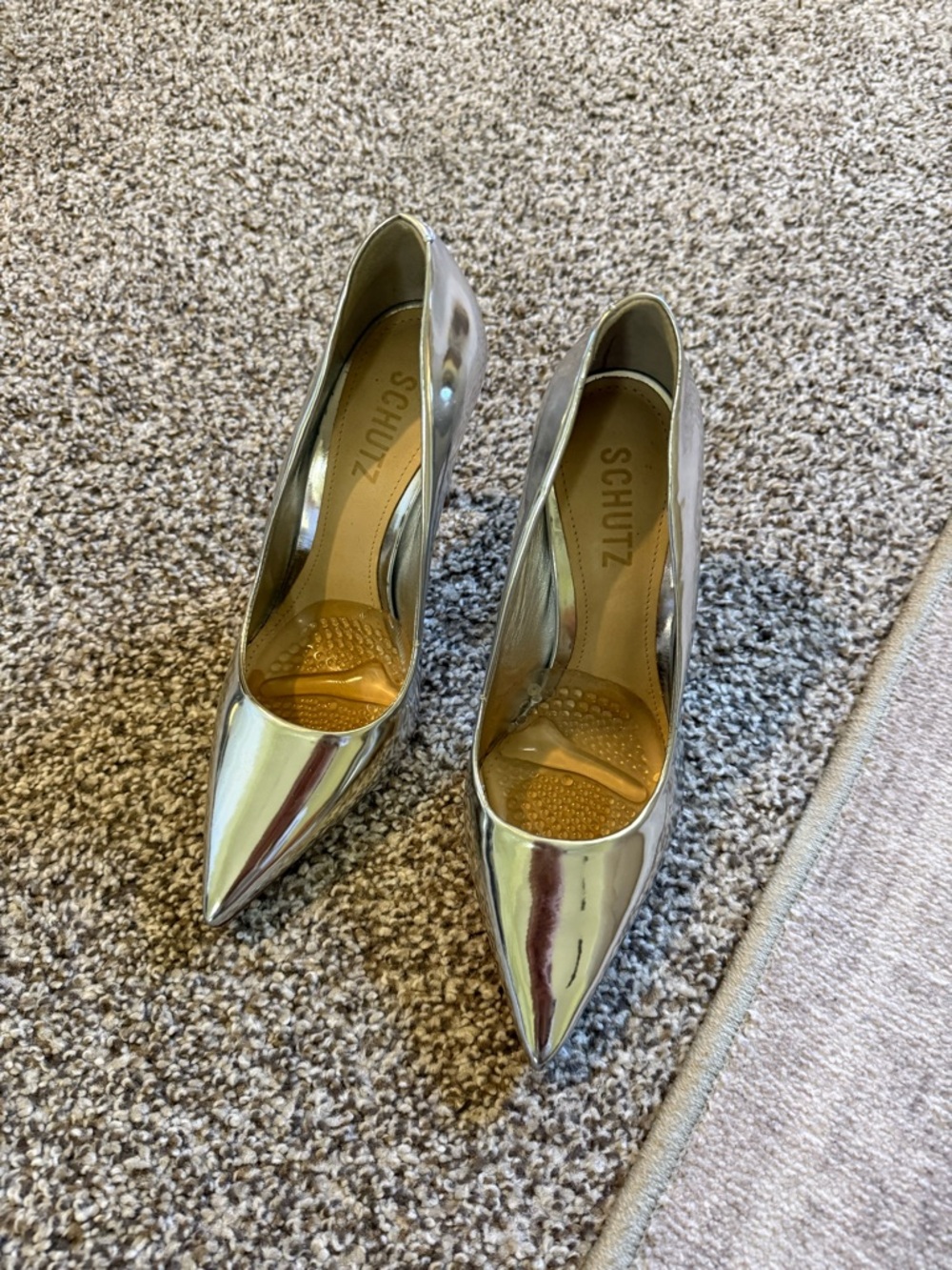 Schutz Silver Pointed Toe Patent Pumps